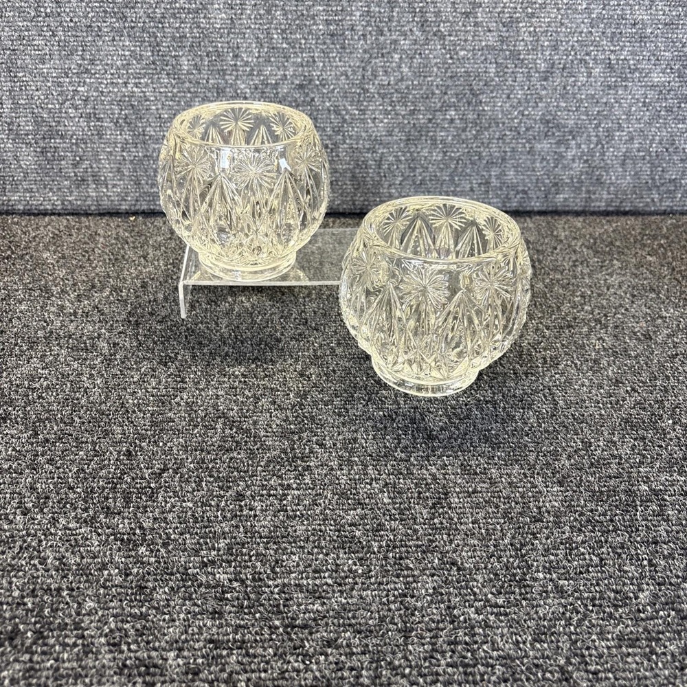 Pair of Avon Crystal Cust Glass Round Ball Shaped Vase~4"